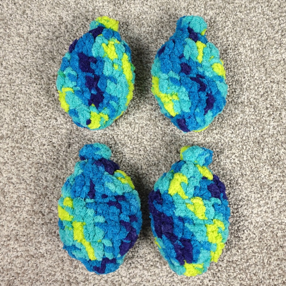 Set of 4 Reusable Crochet Water Balloons Blue Green Eco Friendly Splash Balls